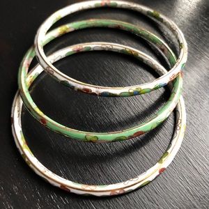 cloisonné/Enamel Floral Bracelet Set of 3